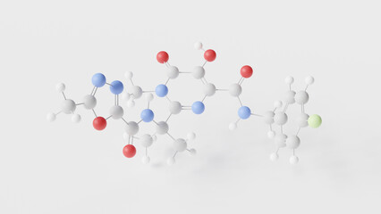 raltegravir molecule 3d, molecular structure, ball and stick model, structural chemical formula hiv integrase inhibitors