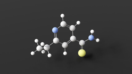 ethionamide molecule, molecular structure, antituberculosis agents, ball and stick 3d model, structural chemical formula with colored atoms
