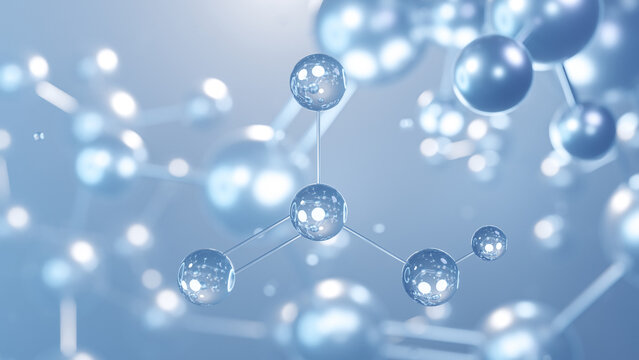 bicarbonate molecular structure 3d, flat model, bicarbonate anion, structural chemical formula view from a microscope