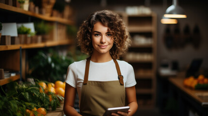 Restaurant chef orders groceries to kitchen using tablet computer created with generative AI technology