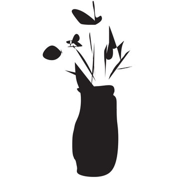 Black Flower Vase on White Background