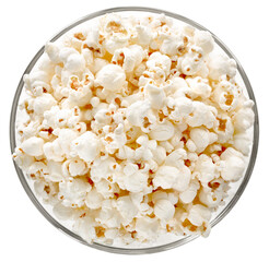 A bowl of tasty salt popcorn on wooden background