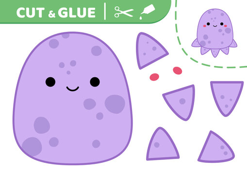 Octopus. Squishmallow. Cut and glue. Applique. Paper game. Kawaii vector