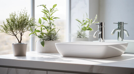 Stylish white sink in modern bathroom interior