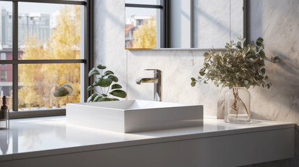 Fototapeta premium Stylish white sink in modern bathroom interior