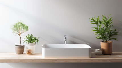 Fototapeta na wymiar Stylish white sink in modern bathroom interior