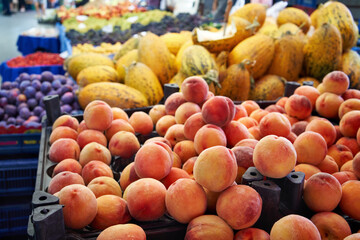 Fresh fruits on display at the farmers market