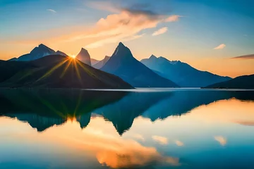 Fotobehang sunrise over the mountains generated ai © AD Collections