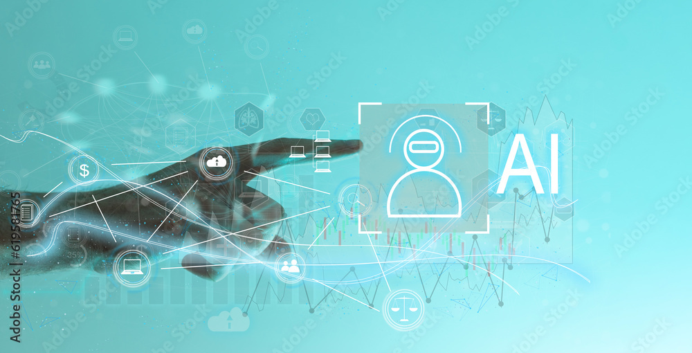 Aufkleber man using tools ai. technology smart robot science and artificial intelligence technology, and innov