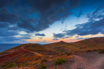 Volcanic sea cliffs of the Sao Lourenco peninsula, eastern Madeira, Portugal, Atlantic Ocean
