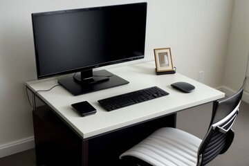 Sleek and Functional A Realistic Computer Desk for Productivity. AI Generated.