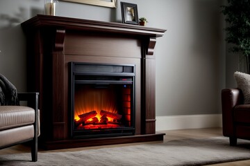 Cozy and Realistic Electric Fireplace in Captivating Photo. AI Generated.