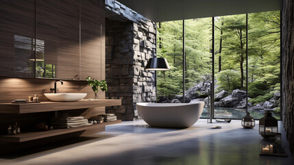 Modern contemporary bathroom 3d rendering image