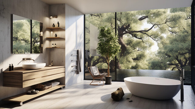 Modern contemporary bathroom 3d rendering image