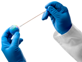 Doctor hand in medical gloves with gloe. Analizyng vaccinates the globe,