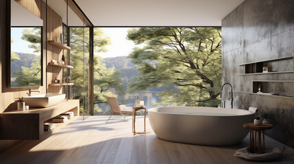 Fototapeta premium Modern contemporary bathroom 3d rendering image