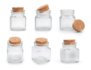 set empty glass bottles with cork isolated transparently while maintaining the transparency glass. PNG resource