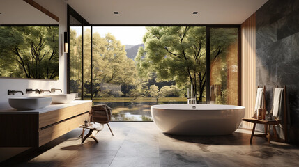Fototapeta premium Modern contemporary bathroom 3d rendering image