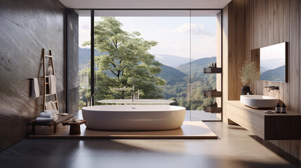 Fototapeta premium Modern contemporary bathroom 3d rendering image