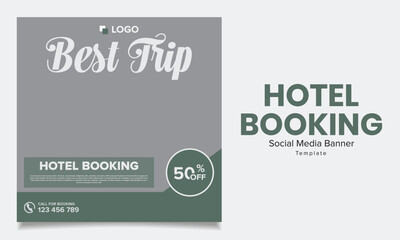 Obraz premium Vector hotel and resort booking square banner post template