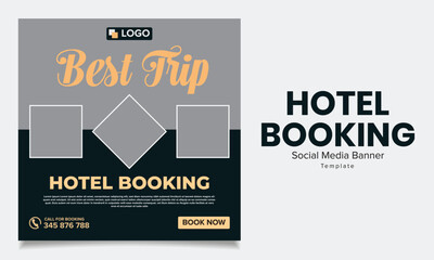 Vector hotel and resort booking square banner post template