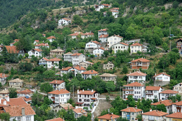 Fototapeta na wymiar Goynuk Town, located in Bolu, Turkey, is an important tourism city with its old Ottoman houses and historical monuments.