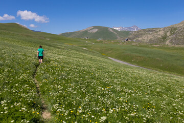 randonnée sur le plateau d'Emparis dans le massif des Arves en Oisans en Isère dans les Alpes en France au mois de juin