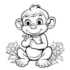 Obraz premium Monkey, colouring book for kids, PNG illustration 