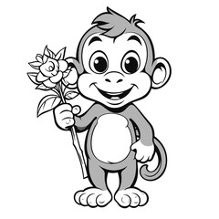 Fototapeta premium Monkey, colouring book for kids, PNG illustration 