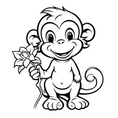 Monkey,  colouring book for kids, PNG illustration	
