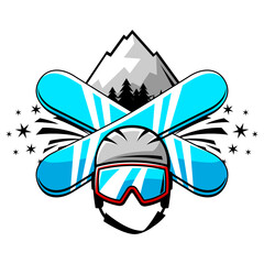 Emblem with snowboarding symbols. Winter sport label or emblem.