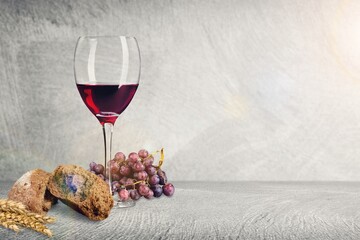 Easter Still life with wine and bread