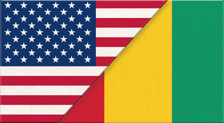 Flags of USA and Guinea. American and Guinea national flags.diplomatic relations