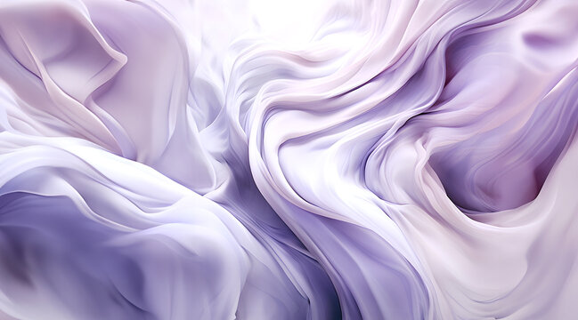 Beautiful silk flowing swirl of pastel gentle calming lilac and light purple cloth background. Mock up template for product presentation. 3D rendering. copy text space