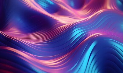 Obraz premium Abstract 3D Background, Enchanting Holographic Neon Fluid Waves, Transcending Reality in 3D (AI Generated)