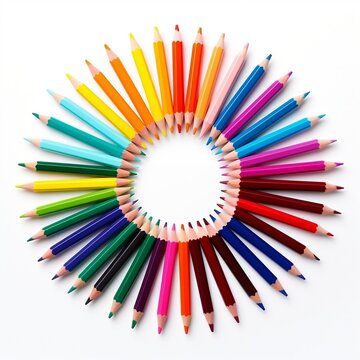 Colorful pencils in a circle with a white background, Back to school ,Generative AI