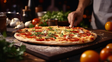 tasty homemade pizza with lots of ingredients