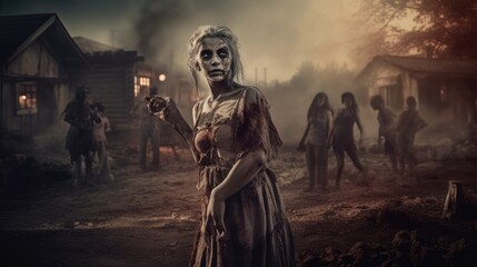 Fototapeta na wymiar Ai generated. Scary and horrible photorealistic zombie Halloween background. 