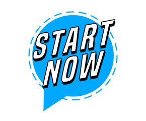 Colorful vector flat design banner start now. This sign is well adapted for web design.