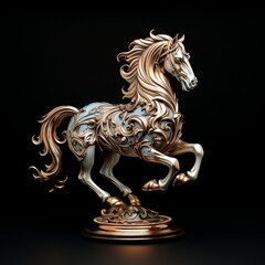 Horse trophy made in silver and gold. Made with Generative AI.
