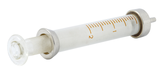 Old glass syringe, isolated on transparent background .