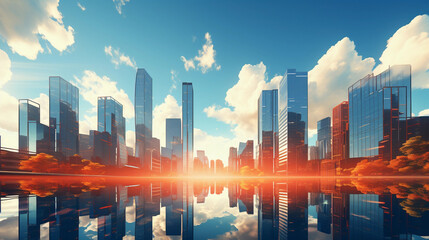 Fototapeta premium Reflective skyscraper business office buildings