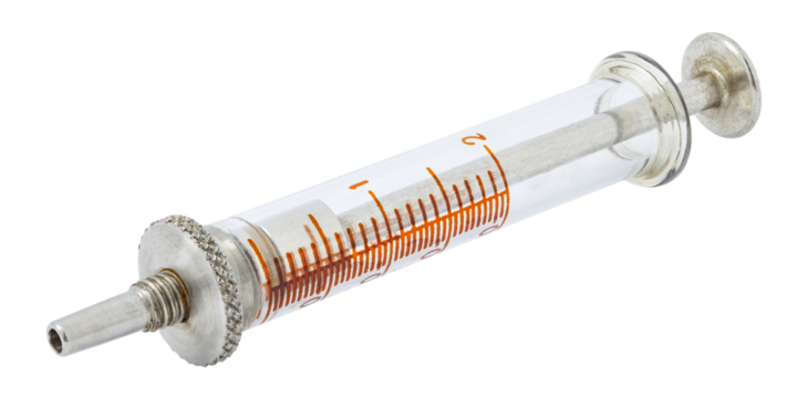 Old glass syringe insulin, isolated on transparent background