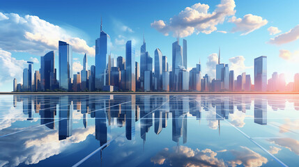 Obraz premium Reflective skyscraper business office buildings