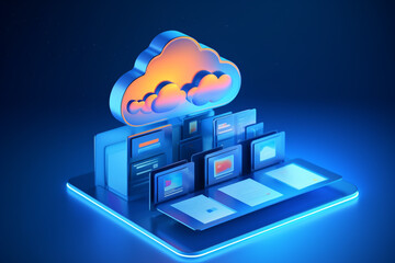 3d media cloud for management multimedia file document. Image and video document folder on digital file, app with data transfer