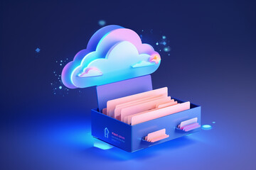 3d media cloud for management multimedia file document. Image and video document folder on digital file, app with data transfer