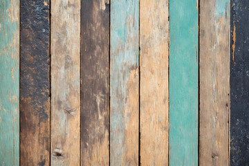 Fototapeta premium Multicolored background from boards. Colorful wooden texture. rainbow wood texture. wood plank background. Wooden colorful banner. Generative AI