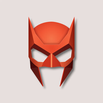 Vector Red Super Hero Mask. Face Character, Superhero Comic Book Mask Closeup Isolated with Shadow in Front View. Superhero Photo Prop, Carnival Face Mask, Glasses. Comic Book Concept