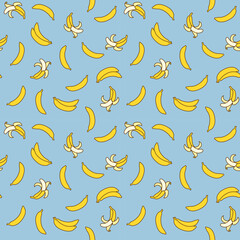 Seamless hand drawn pattern of yellow bananas
