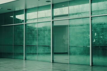 Illustration of an empty modern room with glass walls and tiled floor
